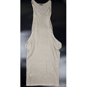 MAYA NEGRI Lagenlook Shapeless Sheer Knit Midi Dress Beachy Boho Taupe Large